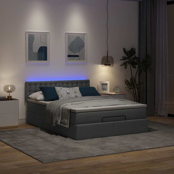 Otomanski krevet s madracem i LED tamnosivi 140x190 cm tkanine - Siva / 140 x 190 cm