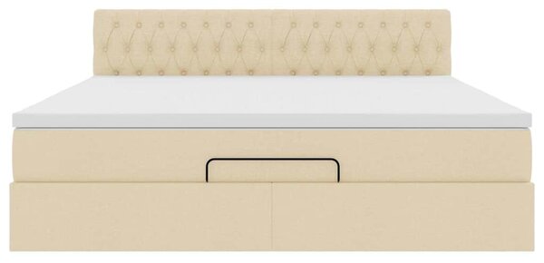 Otomanski krevet s madracem i LED krem 160x200cm tkanine - Krema / 160 x 200 cm