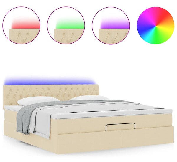 Otomanski krevet s madracem i LED krem 160x200cm tkanine - Krema / 160 x 200 cm