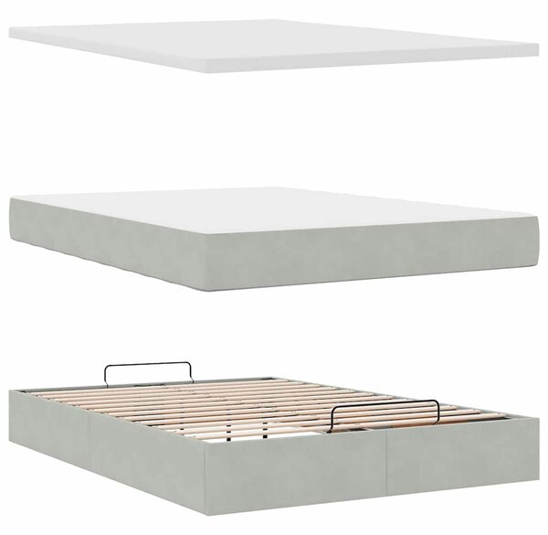 Otomanski krevet s madracem svijetlosivi 140x190 cm baršunasti - Siva / 140 x 190 cm