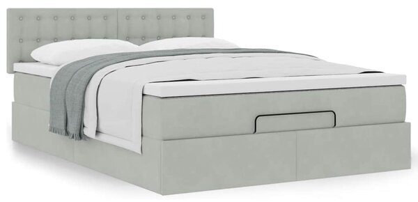 Otomanski krevet s madracem svijetlosivi 140x190 cm baršunasti - Siva / 140 x 190 cm