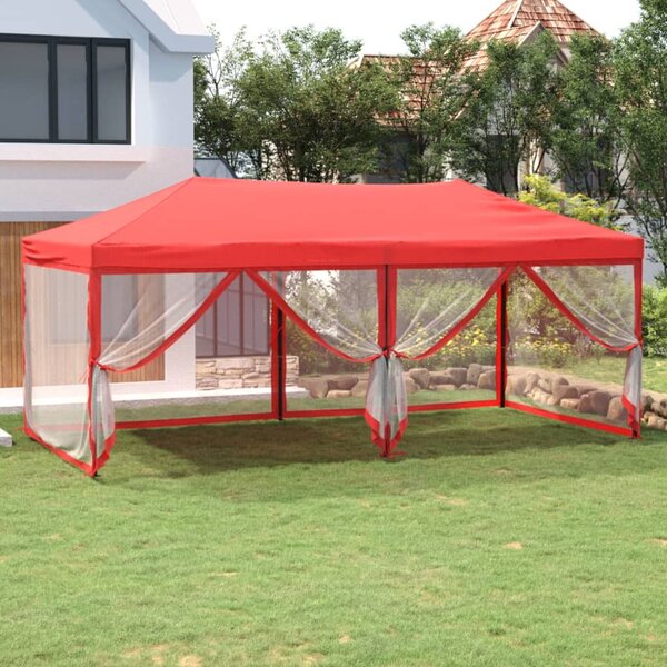 VidaXL Sklopivi šator za zabave s bočnim zidovima 3 x 6 m crveni