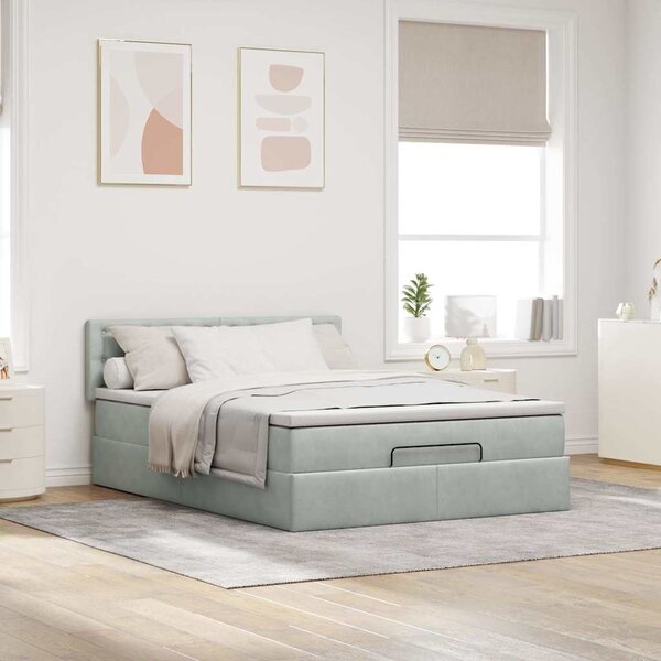 Otomanski krevet s madracem svijetlosivi 140x190 cm baršunasti - Siva / 140 x 190 cm