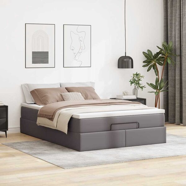 Otomanski krevet s madracem sivi 140x190cm umjetna koža - Siva / 140 x 190 cm