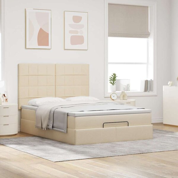 Otomanski krevet s madracem krem 140x190cm od tkanine - Krema / 140 x 190 cm