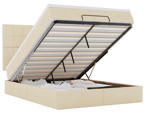 Otomanski krevet s madracem krem 140x190cm od tkanine - Krema / 140 x 190 cm