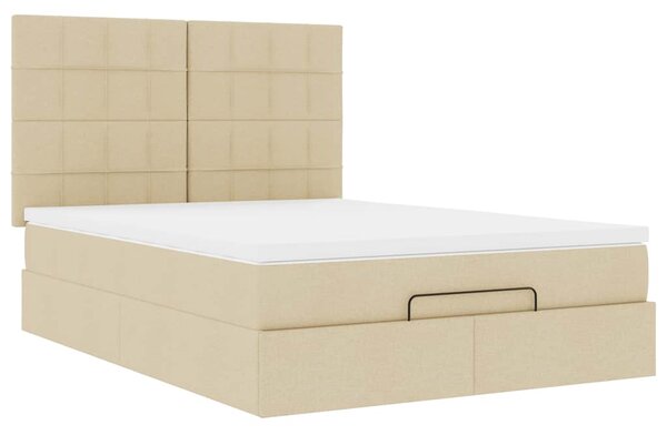 Otomanski krevet s madracem krem 140x190cm od tkanine - Krema / 140 x 190 cm