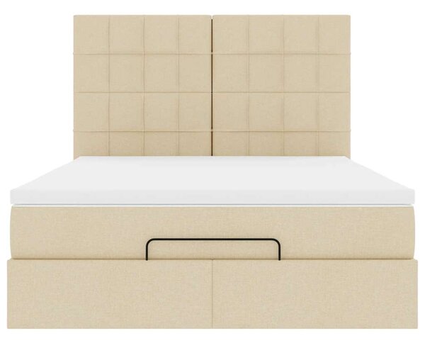 Otomanski krevet s madracem krem 140x190cm od tkanine - Krema / 140 x 190 cm