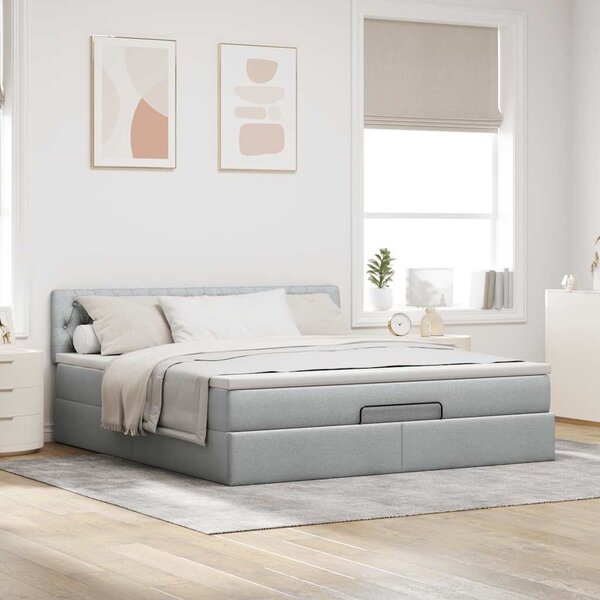 Otomanski krevet s madracem svijetlosivi 180x200cm od tkanine - Siva / 180 x 200 cm