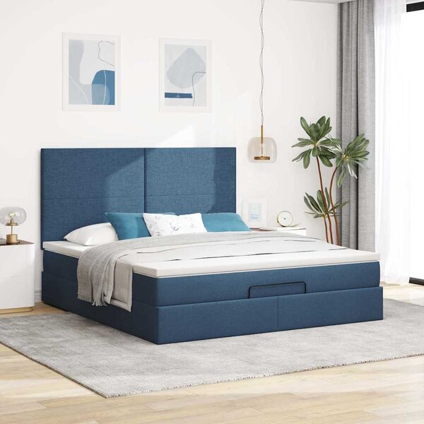 Otomanski krevet s madracem plavi 160x200cm od tkanine - Plava / 160 x 200 cm