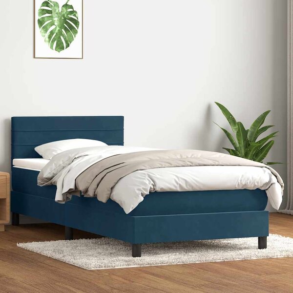 Box Spring krevet s madracem tamnoplavi 80x210 cm baršun - Plava / 80 x 210 cm