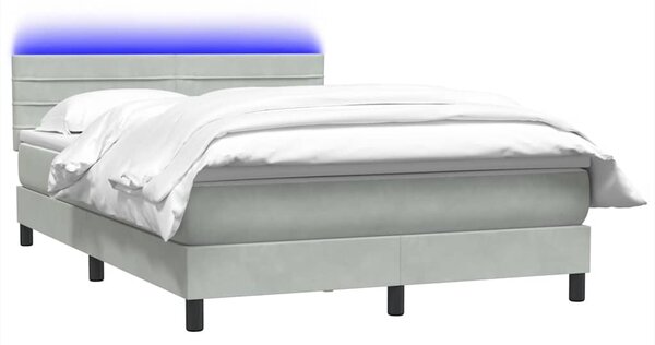 Krevet s oprugama i madracem LED svjetlosivi 160x220 cm baršunasti - Siva / 160 x 220 cm