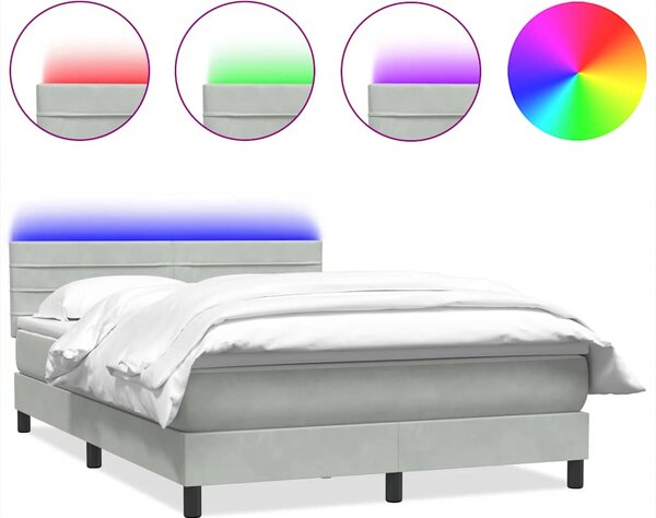 Krevet s oprugama i madracem LED svjetlosivi 160x220 cm baršunasti - Siva / 160 x 220 cm