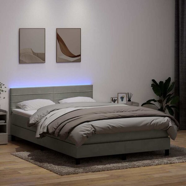 Krevet s oprugama i madracem LED svjetlosivi 160x220 cm baršunasti - Siva / 160 x 220 cm