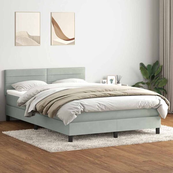 Krevet s oprugama i madracem LED svjetlosivi 160x220 cm baršunasti - Siva / 160 x 220 cm
