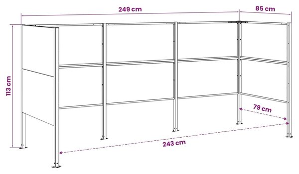 Ekran za kante za smeće 249 x 85 x 113 cm Otporni čelik Rđa - Otporni čelik 249 cm bez uzorka