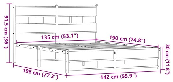Metalni okvir kreveta bez madraca smeđi hrast 135x190 cm - Smeđa / 135 x 190 cm