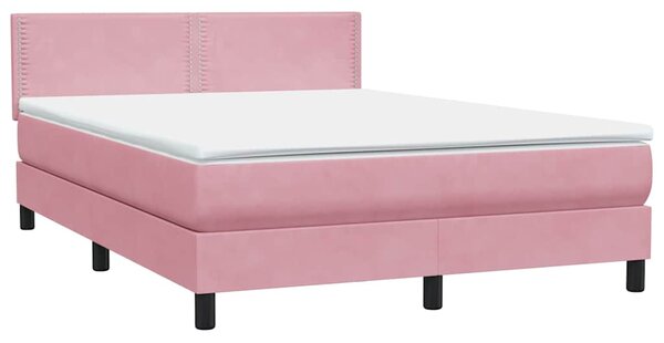 Box Spring krevet s madracem i LED ružičasti 160x220 cm baršun - Ružičasti / 160 x 220 cm
