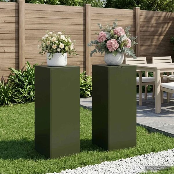 Stalak za biljke 2 pcs Maslinastozelena 40 x 40 x 100 cm Čelik - Maslinastozelena 2x (40 x 40 x 100 cm)