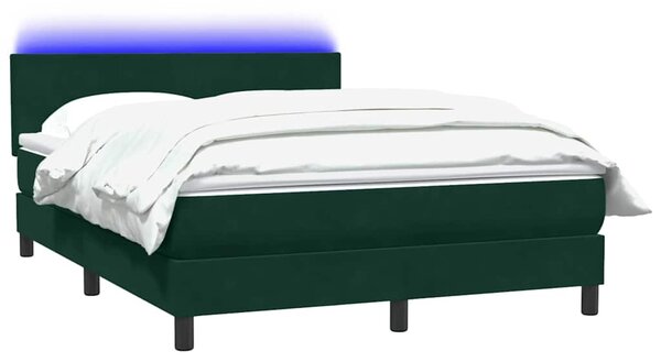 Box Spring krevet s madracem i LED tamno zeleni 160x220 cm baršun - Zelena / 160 x 220 cm