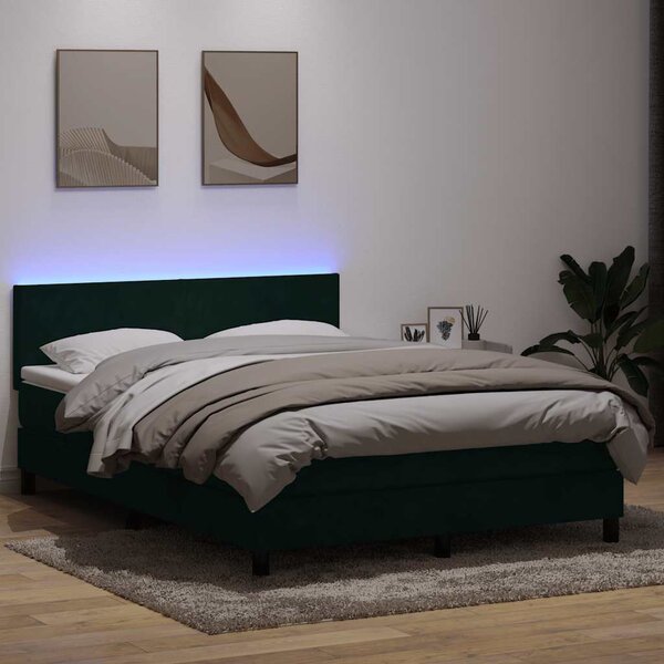 Box Spring krevet s madracem i LED tamno zeleni 160x220 cm baršun - Zelena / 160 x 220 cm