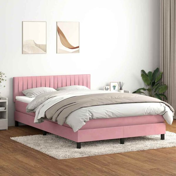 Box Spring krevet s madracem ružičasti 140x220 cm baršun - Ružičasti / 140 x 220 cm