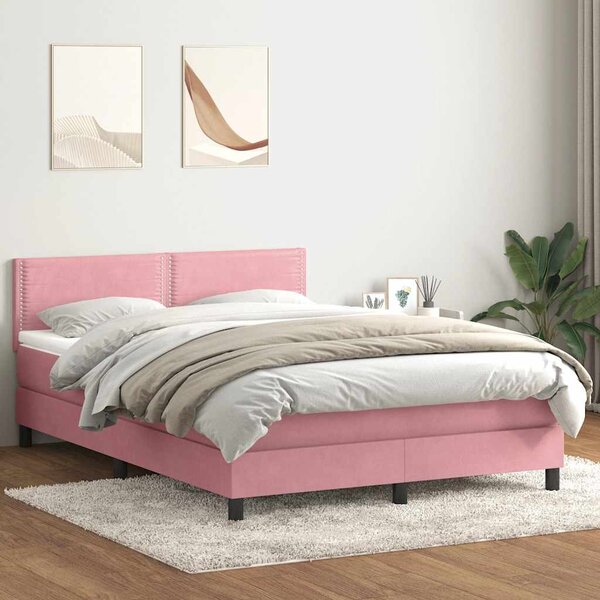 Box Spring krevet s madracem i LED ružičasti 160x220 cm baršun - Ružičasti / 160 x 220 cm