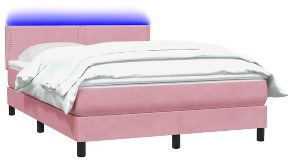 Box Spring krevet s madracem i LED ružičasti 160x220 cm baršun - Ružičasti / 160 x 220 cm