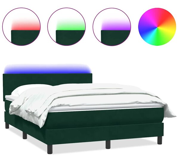 Box Spring krevet s madracem i LED tamno zeleni 160x220 cm baršun - Zelena / 160 x 220 cm