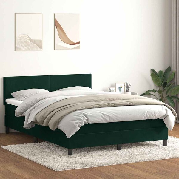Box Spring krevet s madracem i LED tamno zeleni 160x220 cm baršun - Zelena / 160 x 220 cm