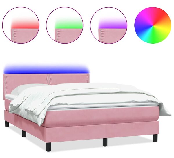 Box Spring krevet s madracem i LED ružičasti 160x220 cm baršun - Ružičasti / 160 x 220 cm