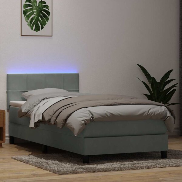 Box Spring krevet s madracem i LED svijetlo sivi 80x220 cm samt - Siva / 80 x 220 cm