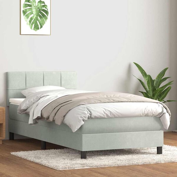 Box Spring krevet s madracem i LED svijetlo sivi 80x220 cm samt - Siva / 80 x 220 cm