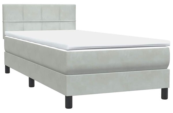 Box Spring krevet s madracem i LED svijetlo sivi 80x220 cm samt - Siva / 80 x 220 cm