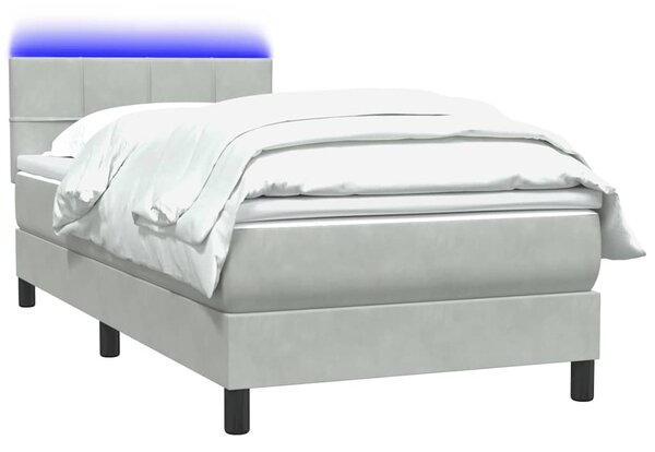 Box Spring krevet s madracem i LED svijetlo sivi 80x220 cm samt - Siva / 80 x 220 cm