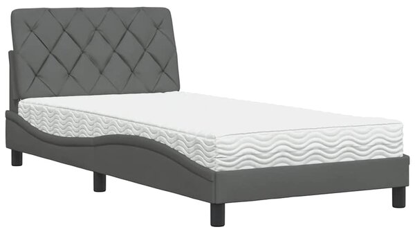 Krevet s madracem tamnosivi 100 x 200 cm od tkanine - Siva / 100 x 200 cm