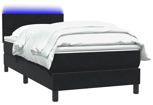 Box Spring krevet s madracem i LED crni 90x210 cm baršunasti - Crna / 90 x 210 cm