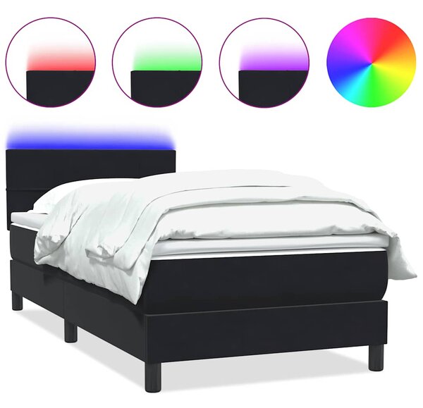 Box Spring krevet s madracem i LED crni 90x210 cm baršunasti - Crna / 90 x 210 cm