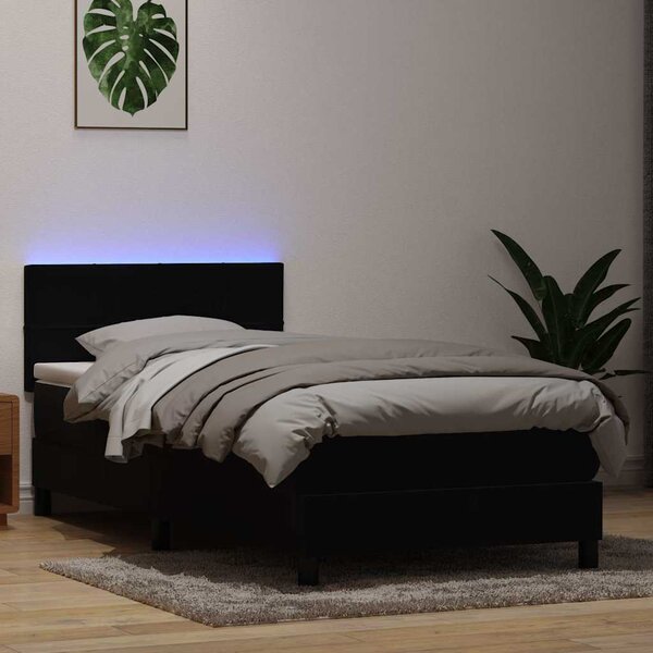 Box Spring krevet s madracem i LED crni 90x210 cm baršunasti - Crna / 90 x 210 cm