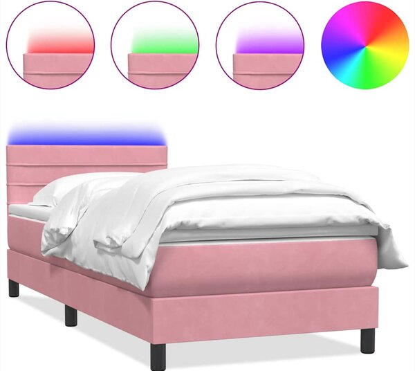 Box Spring krevet s madracem i LED ružičasti 80 x 220 cm baršunasti - Ružičasti / 80 x 220 cm