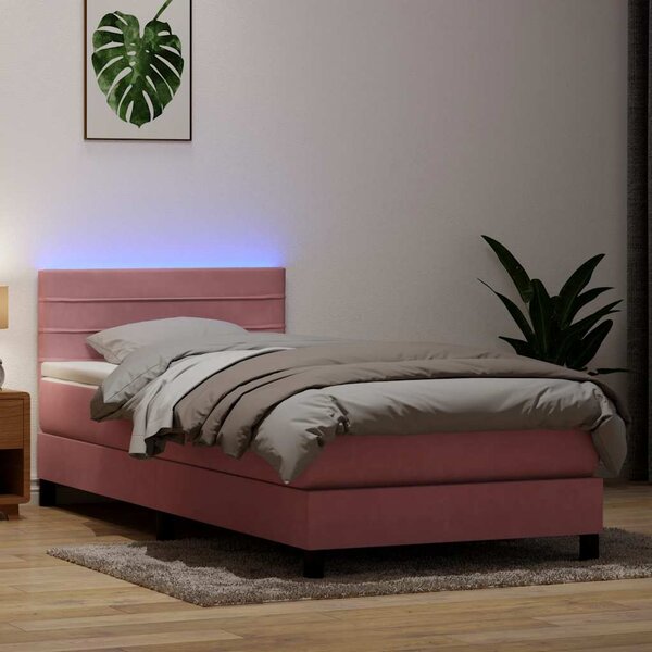 Box Spring krevet s madracem i LED ružičasti 80 x 220 cm baršunasti - Ružičasti / 80 x 220 cm