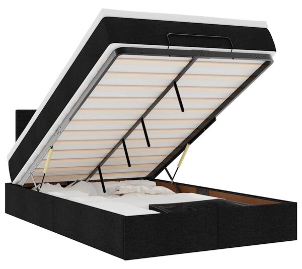 Otomanski krevet madracem i LED crna 120x190 cm tkanina - Crna / 120 x 190 cm