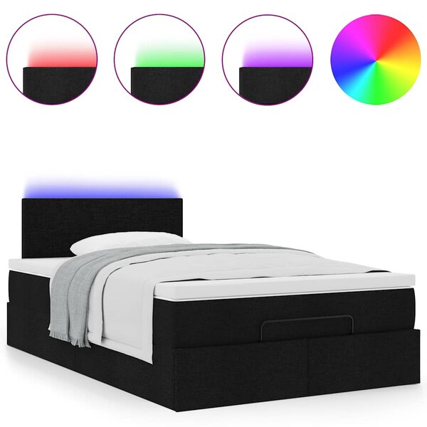 Otomanski krevet madracem i LED crna 120x190 cm tkanina - Crna / 120 x 190 cm