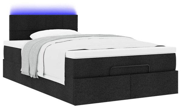 Otomanski krevet madracem i LED crna 120x190 cm tkanina - Crna / 120 x 190 cm
