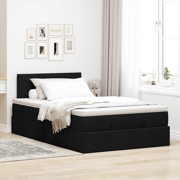 Otomanski krevet madracem i LED crna 120x190 cm tkanina - Crna / 120 x 190 cm