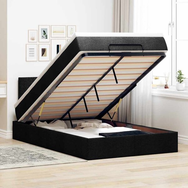 Otomanski krevet madracem i LED crna 120x190 cm tkanina - Crna / 120 x 190 cm