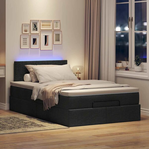 Otomanski krevet madracem i LED crna 120x190 cm tkanina - Crna / 120 x 190 cm
