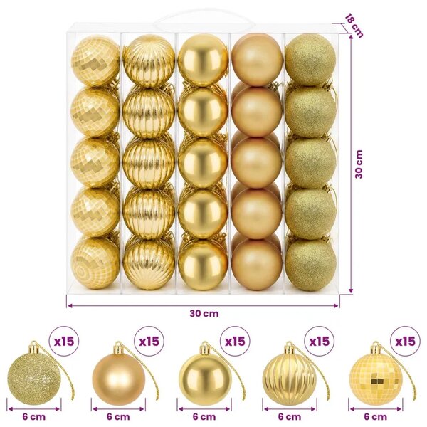 Set božićnih kuglica 75 kom. Zlatno 6 cm Polistiren - Zlatno