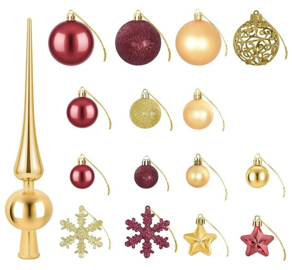 Set božićnih kuglica 111 kom. Zlatna i vinsko crvena 6 cm - Zlatna i vinsko crvena