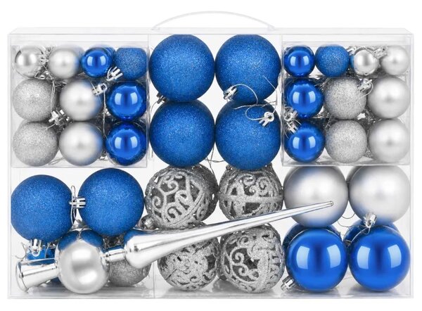 Set božićnih kuglica 111 kom. Plava i srebrna 6 cm Polistiren - Plava i srebrna